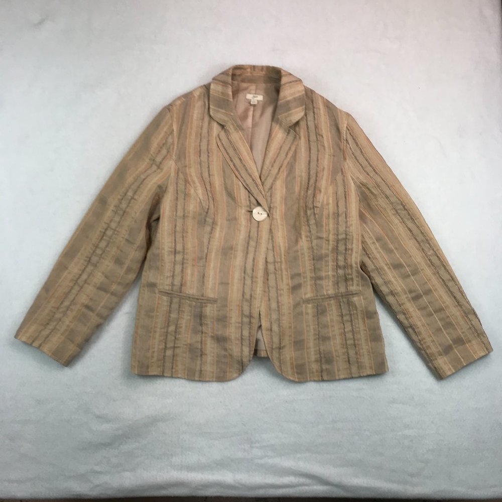 J. Jill Linen Blend Blazer Women's Large Beige Striped Preppy Grandma Career